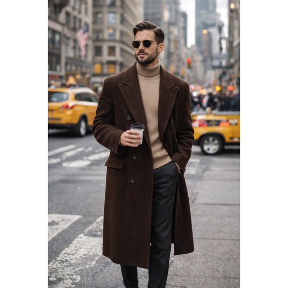 Vintage Christian Dior Monsieur Coat Size Brown Wool Double Breasted Made USA